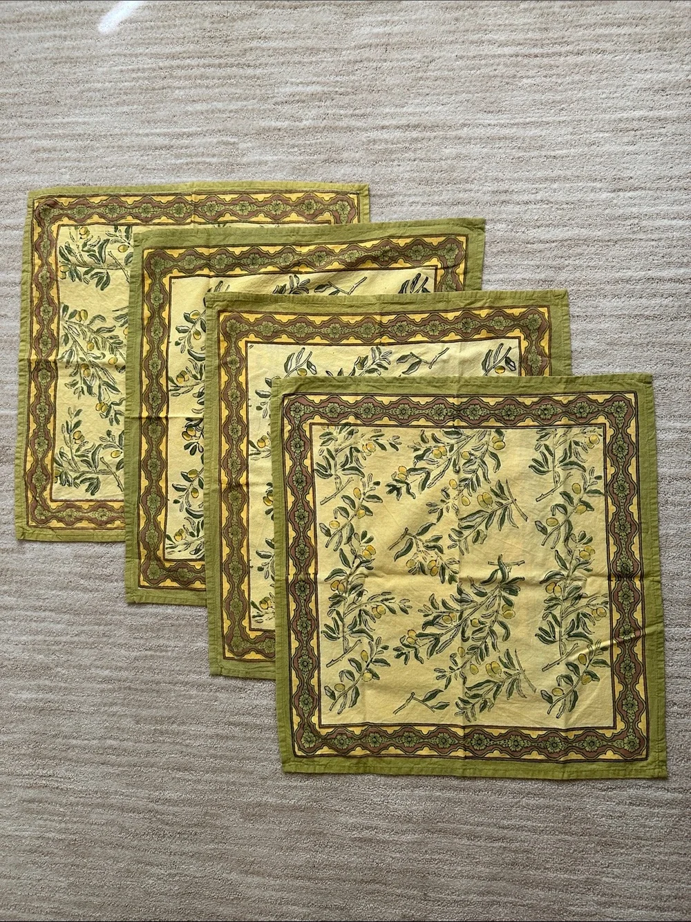 Set of 4 Couleur Nature Olive Tree Napkins Yellow/Green Designed by Bruno Lamy
